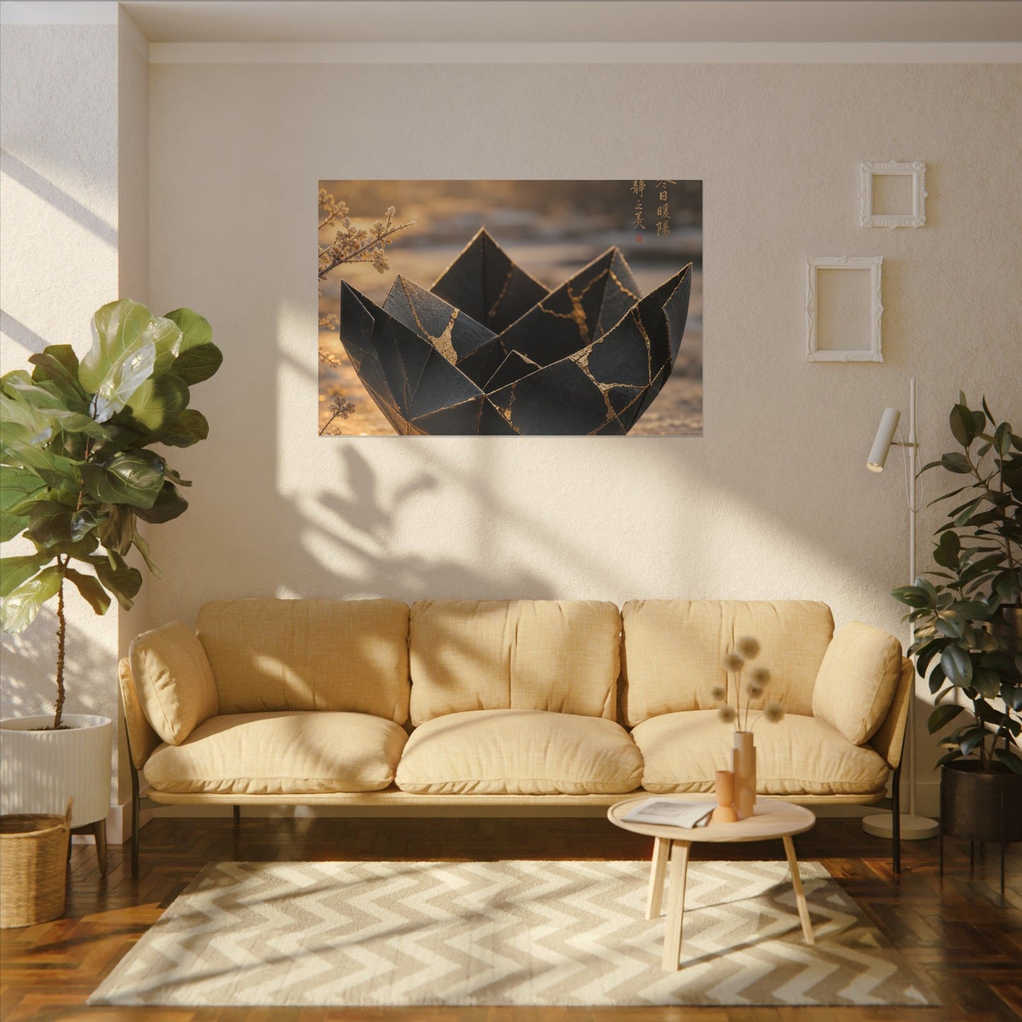 Kintsugi Paper Fold in Golden Hour | Gold Repair Canvas Art