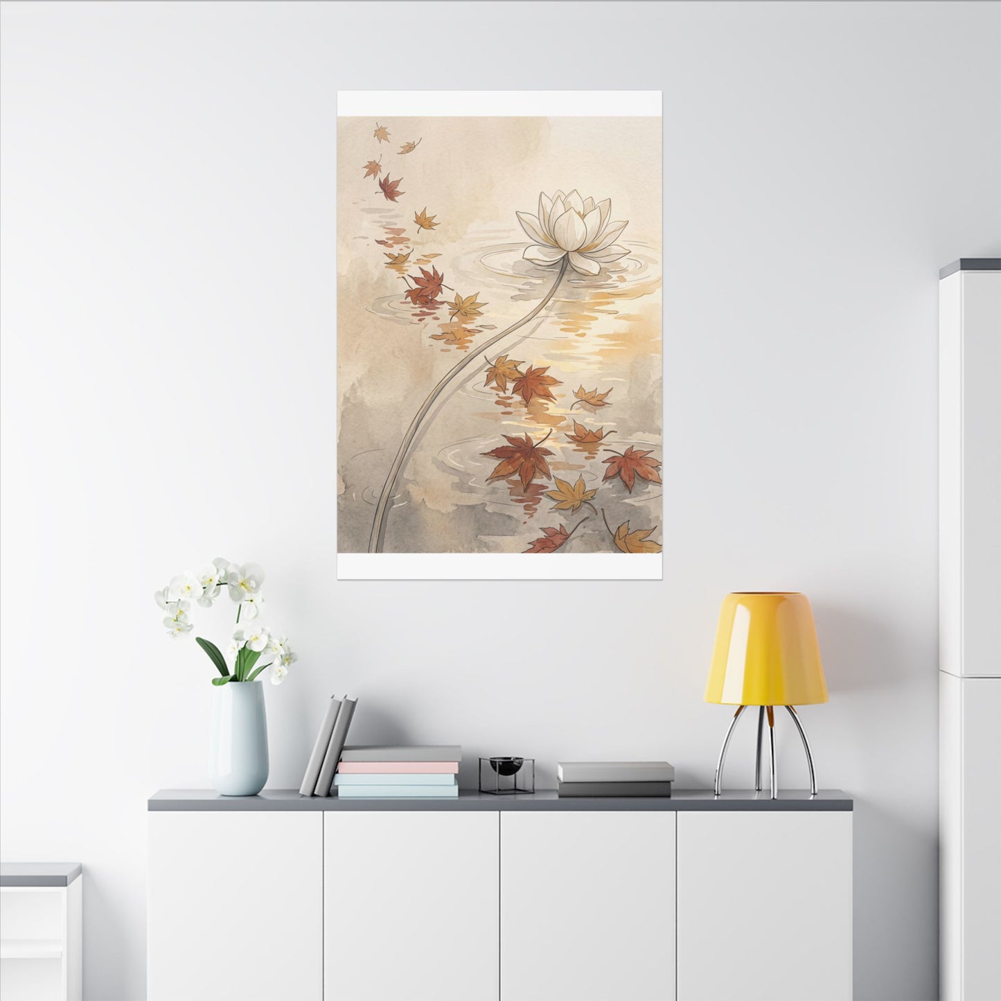 Lotus Flower Canvas Art | Autumn Japandi Minimal Line Art