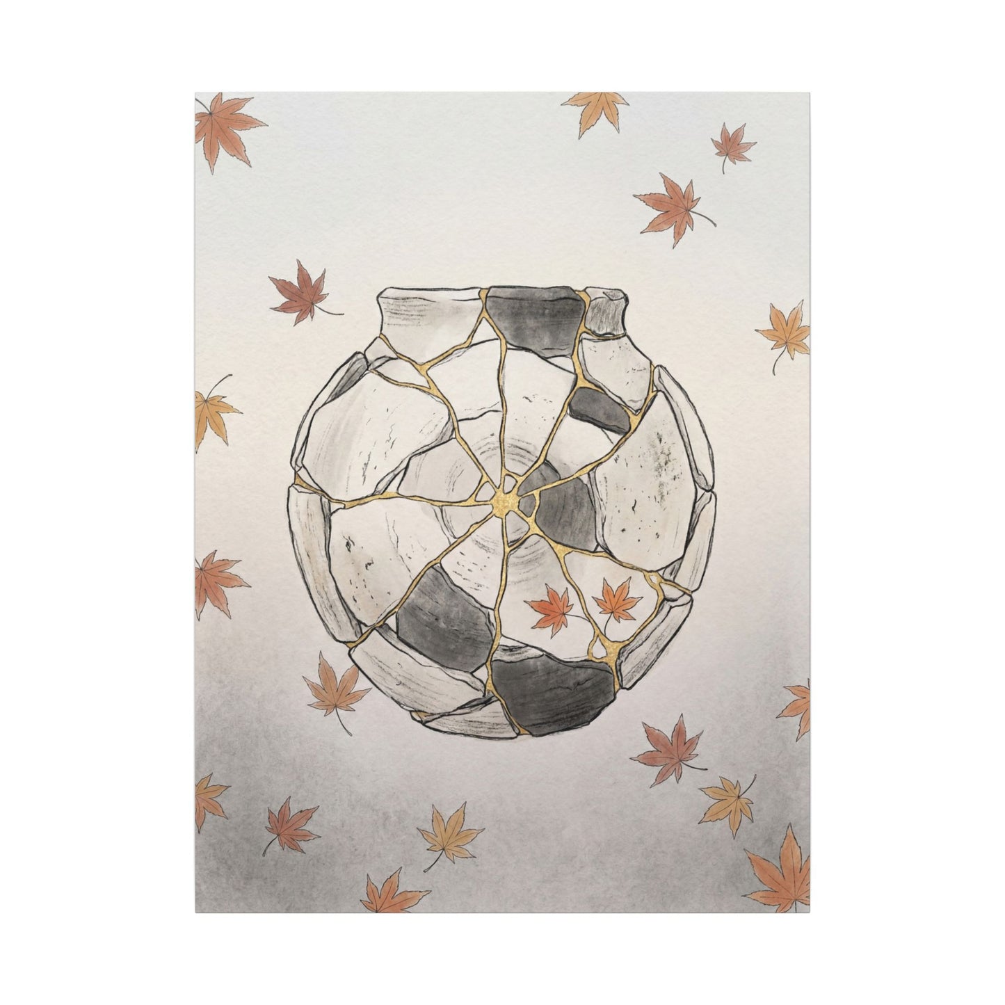 Japandi Broken Pottery in Dawn | Minimal Line Canvas Art