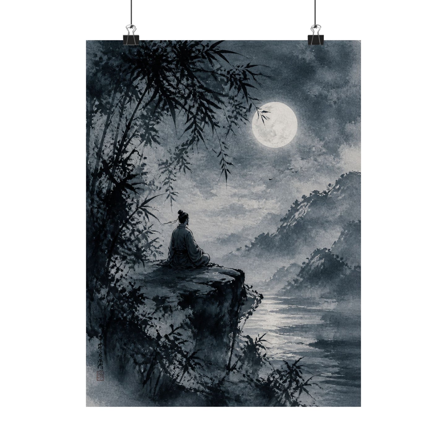 Serene Ink Brushstroke Wall Art Print - Sumi E Zen