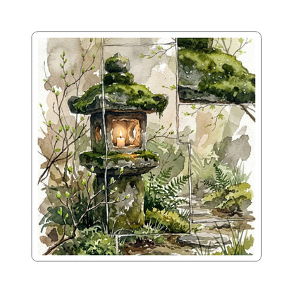 Stone Lantern Sticker | Spring Japandi Watercolor Art