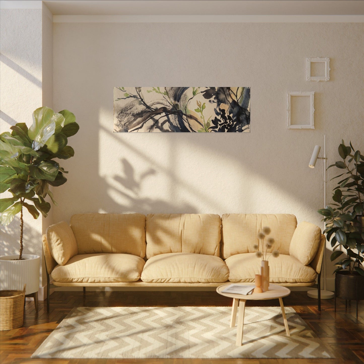 Ma Shadow Play Canvas Art - Dark Japandi Charcoal Ink