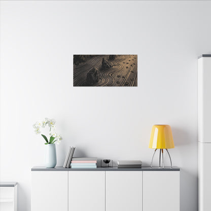 Rock Garden Canvas Art | Autumn Dark Japandi Charcoal Ink Art