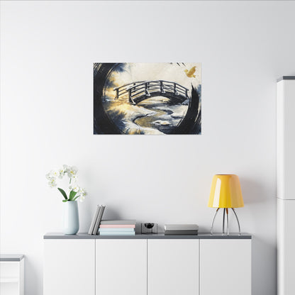 Winter Wooden Bridge Enso Canvas Art | Serene Decor