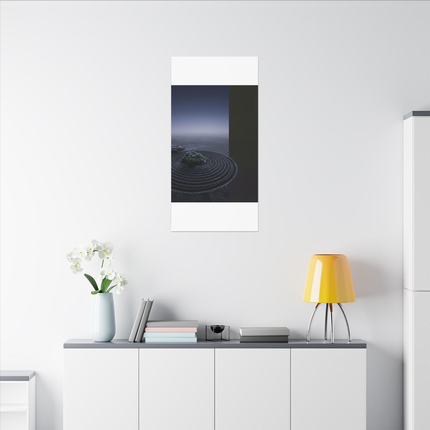 Ma Rock Garden Canvas Art - Dark Japandi Moody Minimal