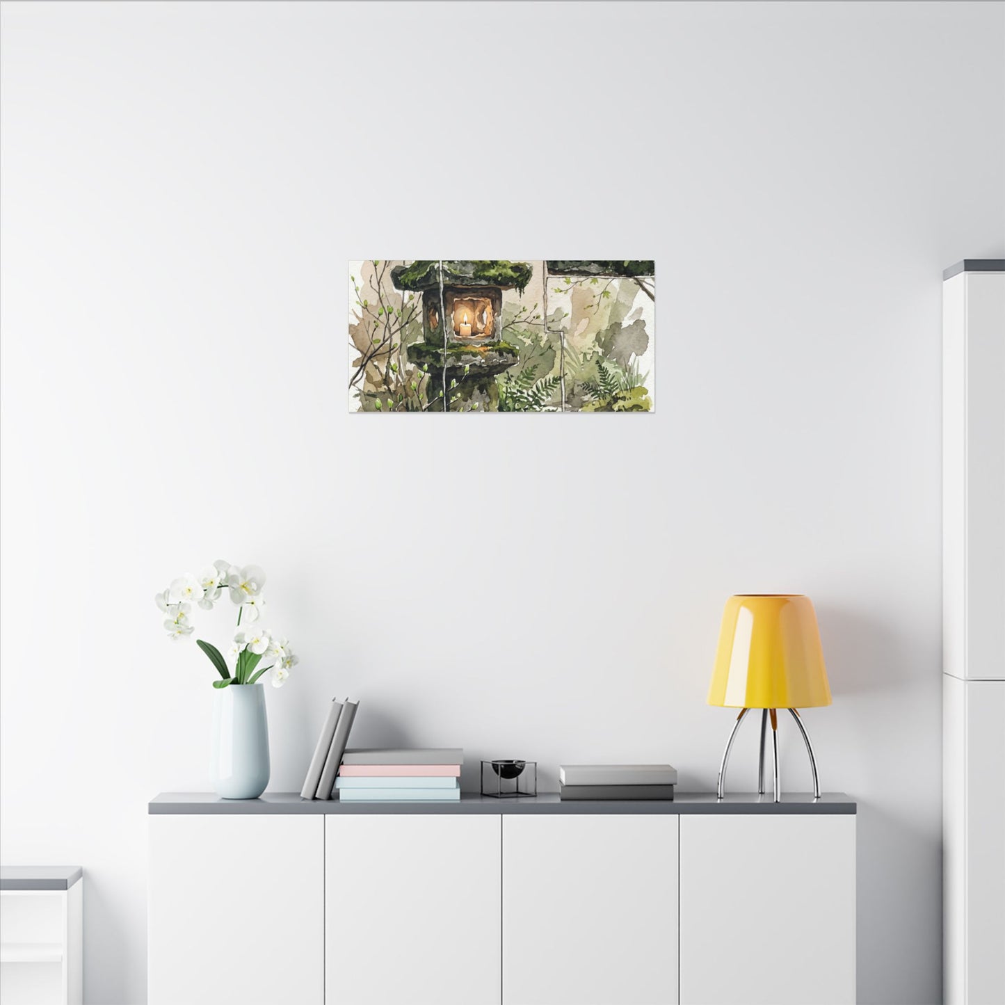 Stone Lantern Watercolor Canvas Art | Elegant Japandi Art