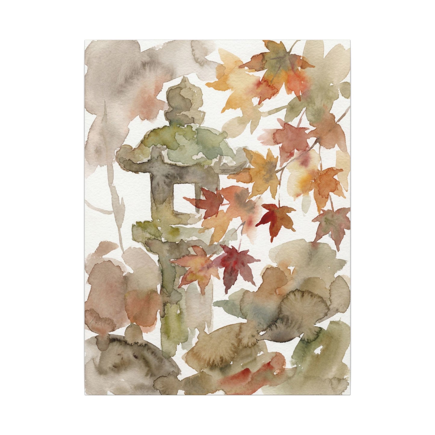 Stone Lantern Watercolor Canvas Art | Earthy Japandi Art