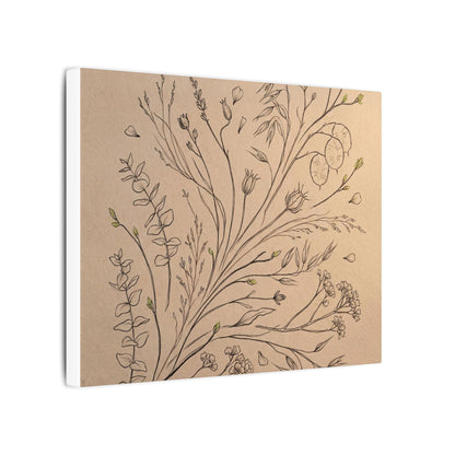 Japandi Dried Flowers in Golden Hour | Minimal Line Canvas Art