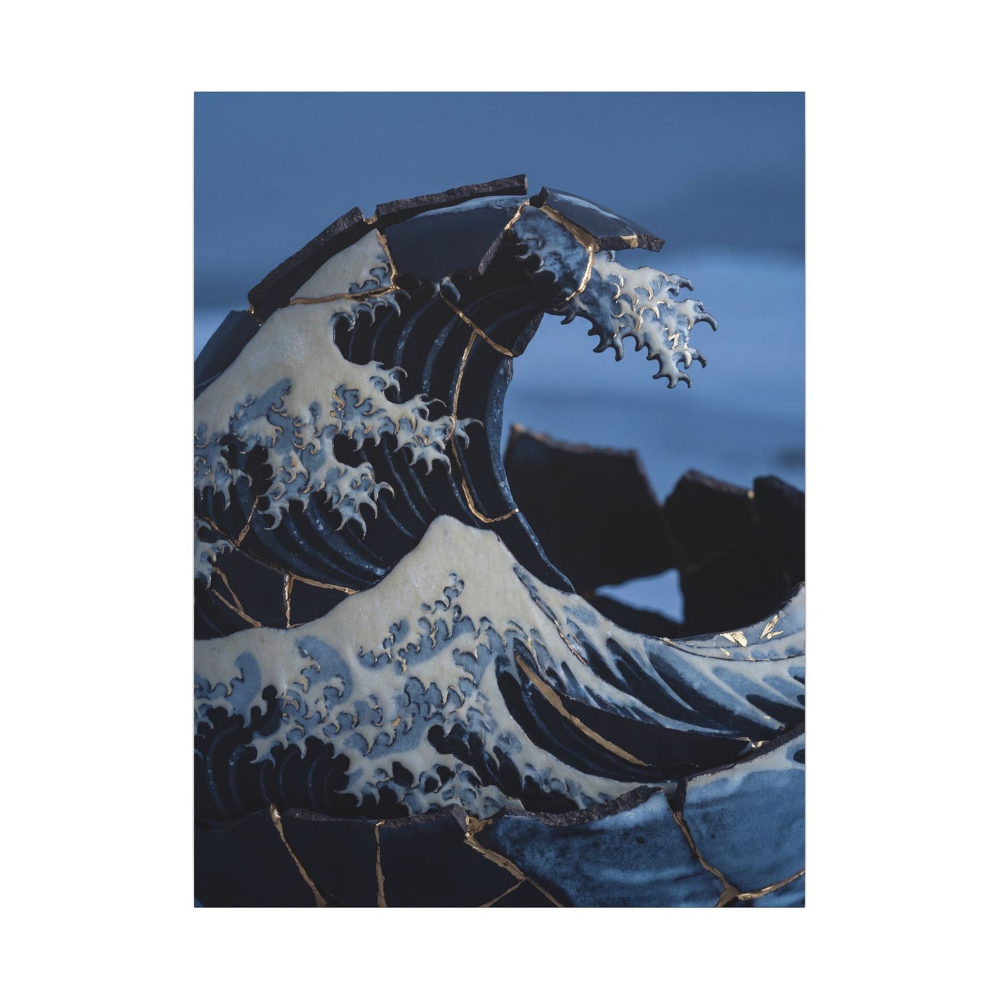 Ocean Wave Canvas Art | Winter Kintsugi Gold Repair Art