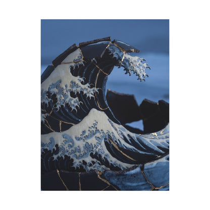 Ocean Wave Canvas Art | Winter Kintsugi Gold Repair Art