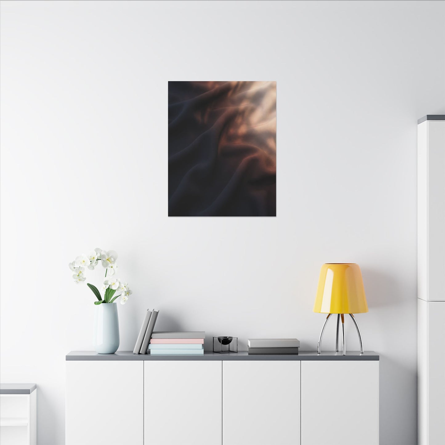 Dark Japandi Silk Drape in Dawn | Shadow Zen Canvas Art