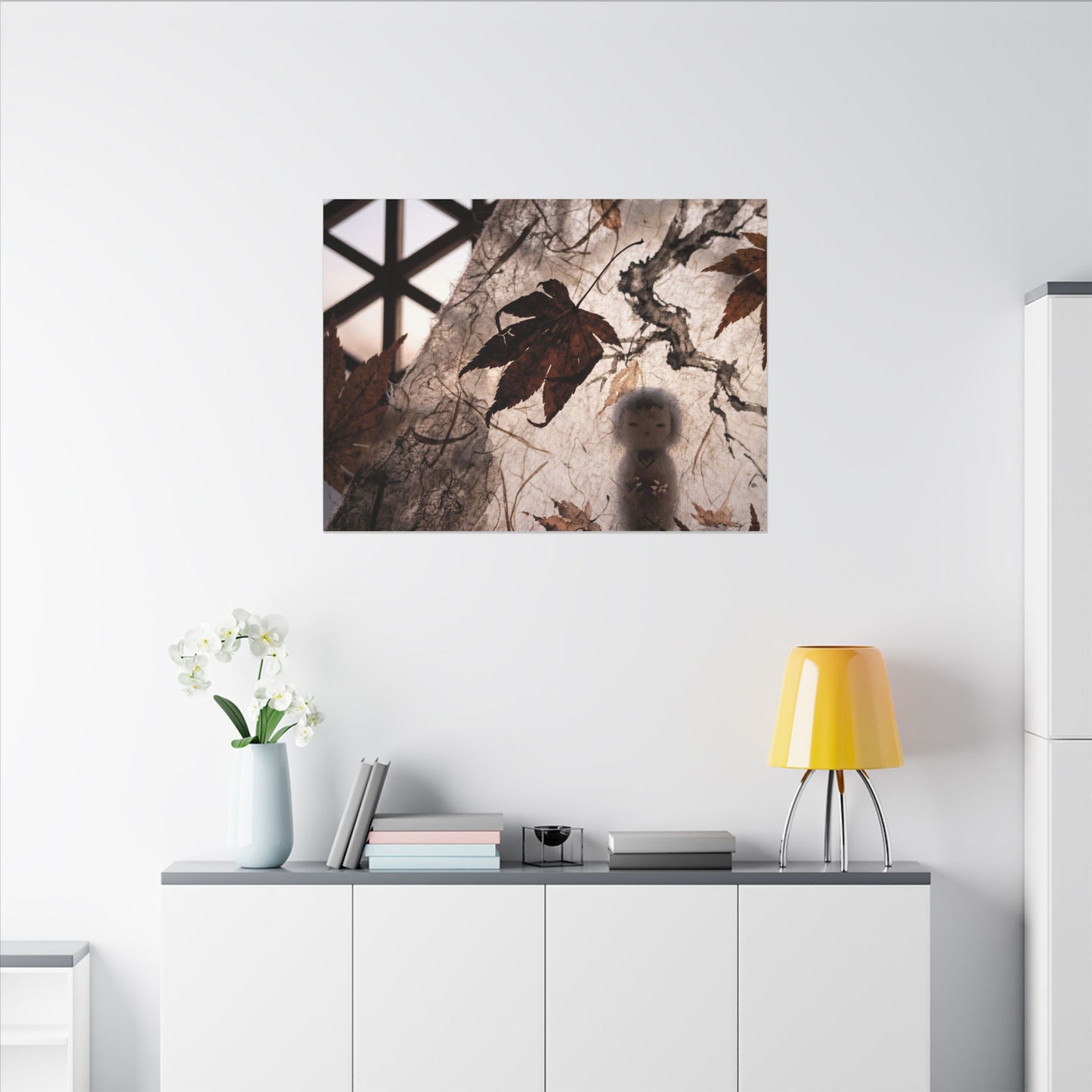 Shoji Screen Autumn Canvas Art | Dark Japandi Atmospheric Design