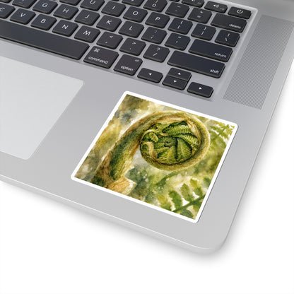Japandi Fern Unfurling in Dappled | Watercolor Sticker
