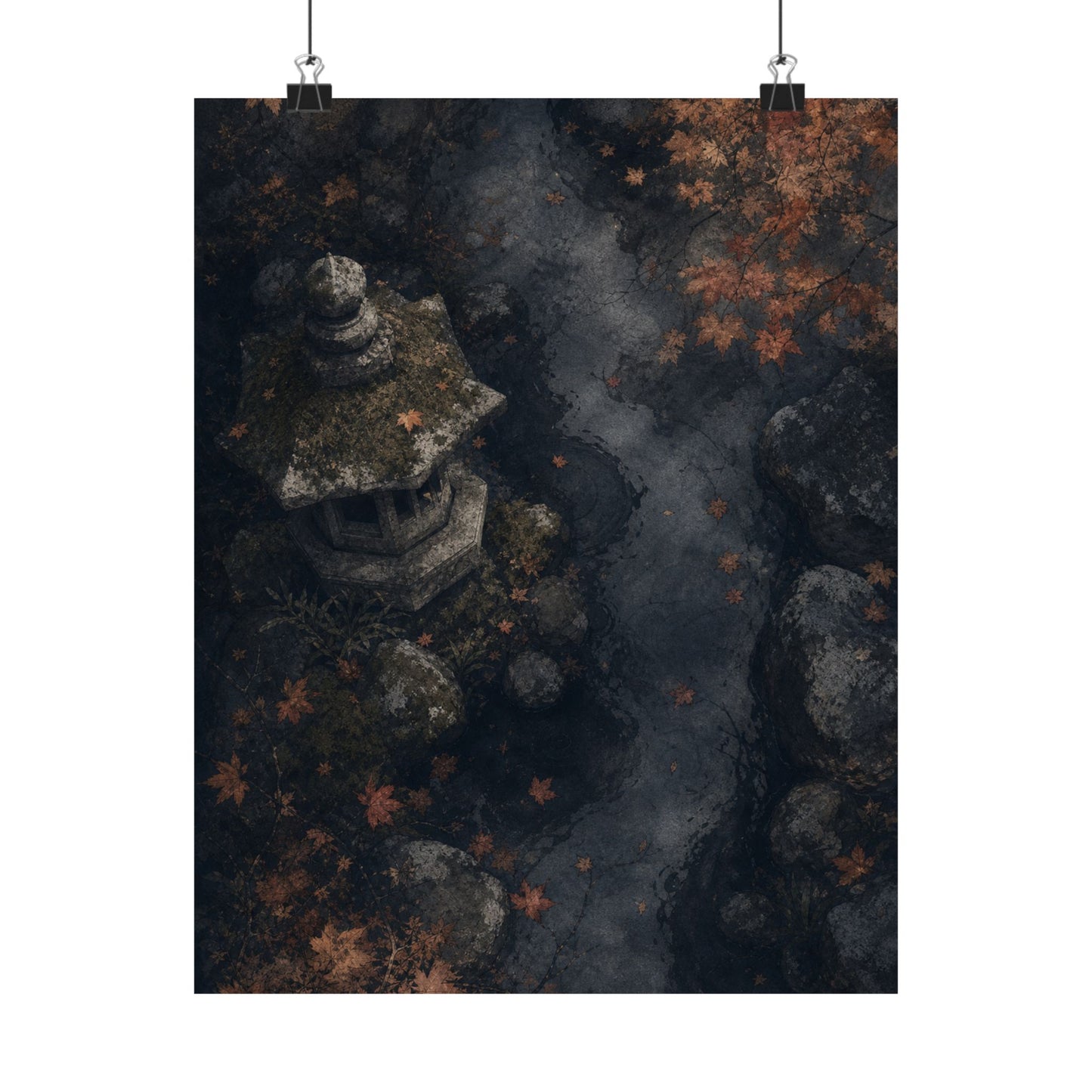 Japandi Stone Lantern in Moonlight | Texture Wall Art Print