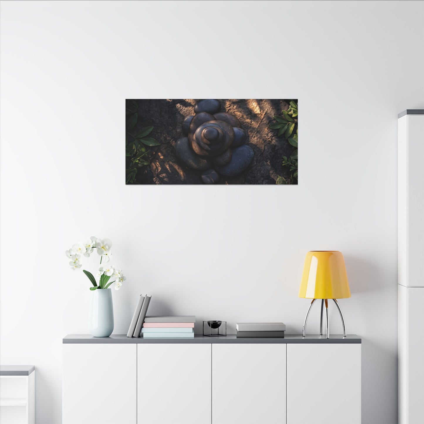 Ma River Stones Canvas Art - Dark Japandi Dark Texture