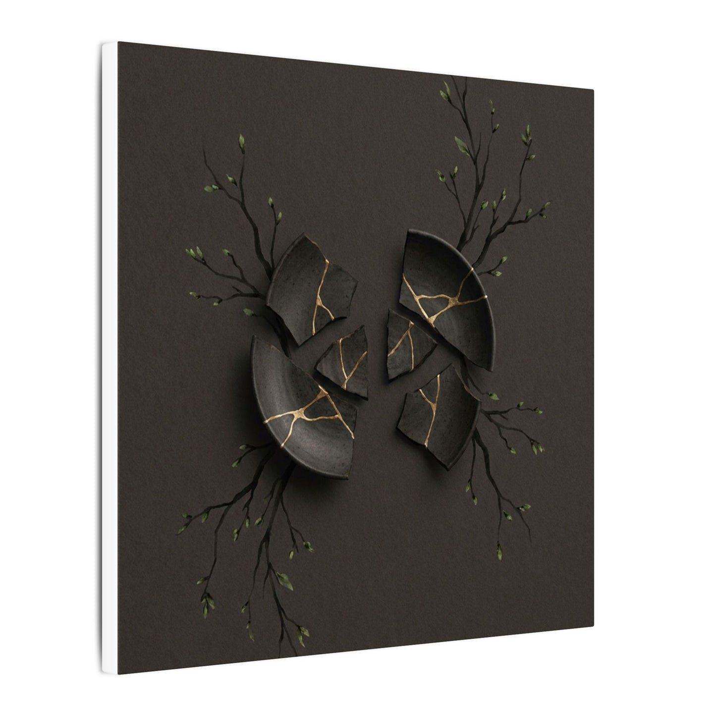 Sophisticated Broken Pottery Canvas Art - Charcoal Ink Dark Japandi
