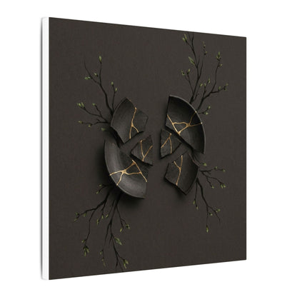 Sophisticated Broken Pottery Canvas Art - Charcoal Ink Dark Japandi