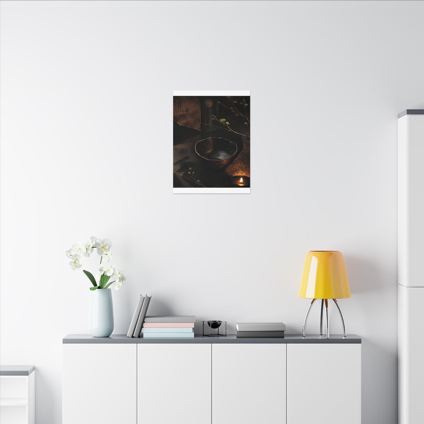 Atmospheric Ceramic Bowl Canvas Art - Shadow Zen Dark Japandi