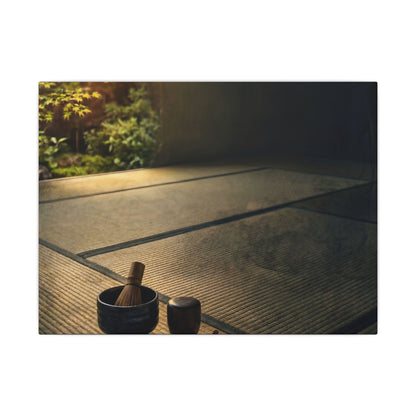 Dark Japandi Tea Ceremony in Golden Hour | Dark Texture Canvas Art Art Print
