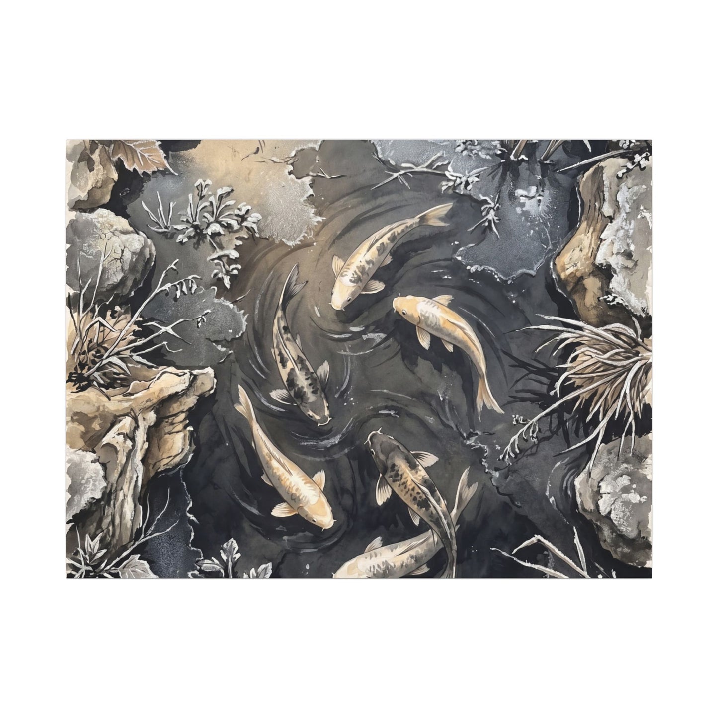 Koi Pond Canvas Art | Winter Japandi Japanese Pattern Art
