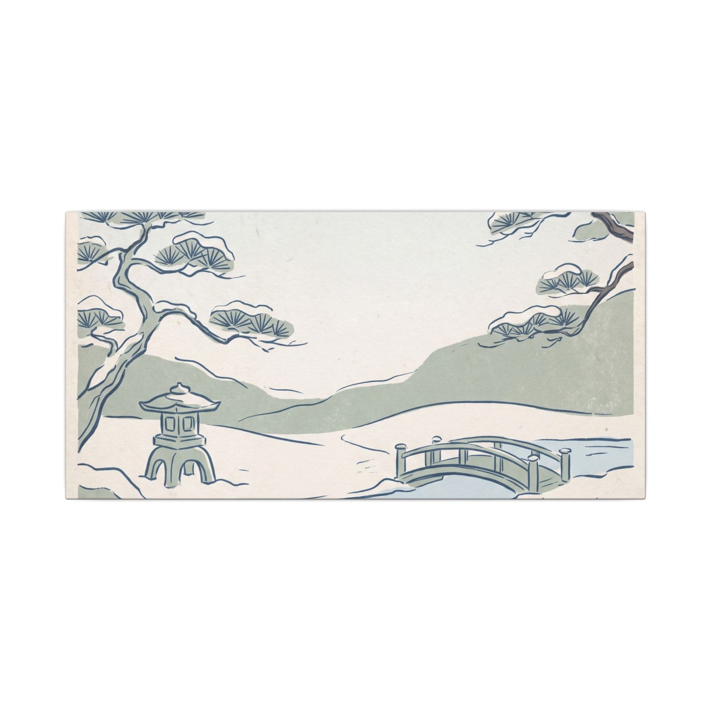 Japandi Moonlit Garden in Moonlight | Minimal Line Canvas Art