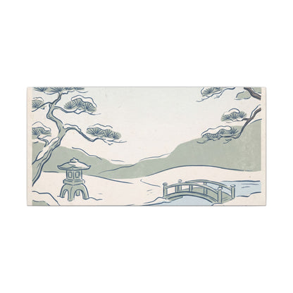 Japandi Moonlit Garden in Moonlight | Minimal Line Canvas Art