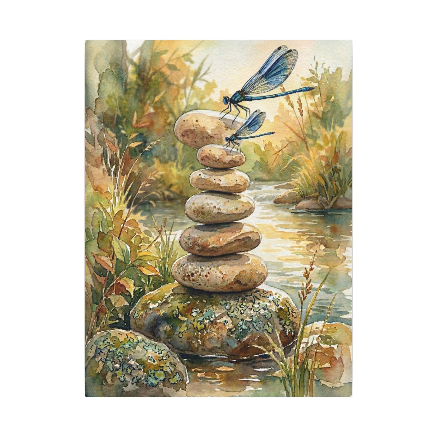 River Stones Summer Canvas Art | Japandi Cozy Design