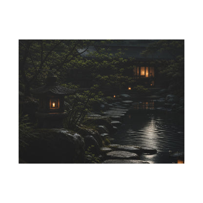 Moonlit Garden Shadow Zen Canvas Art | Sophisticated Dark Japandi Art