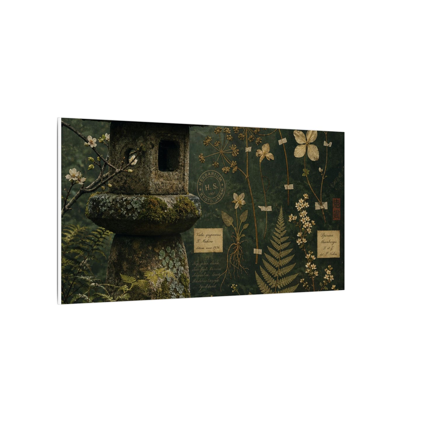 Spring Stone Lantern Herbarium Canvas Art | Nostalgic Decor