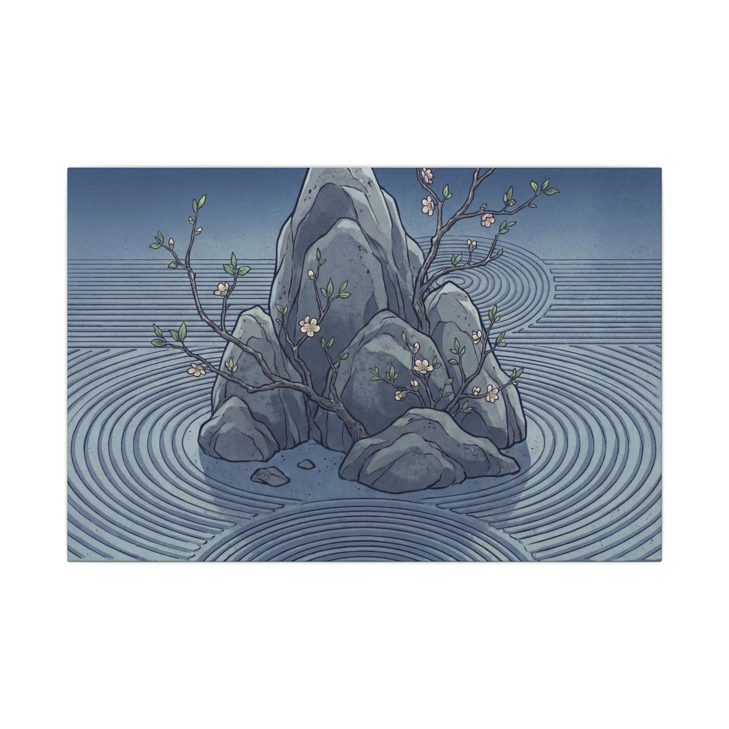 Spring Rock Garden Ukiyo E Inspired Canvas Art | Tranquil Decor