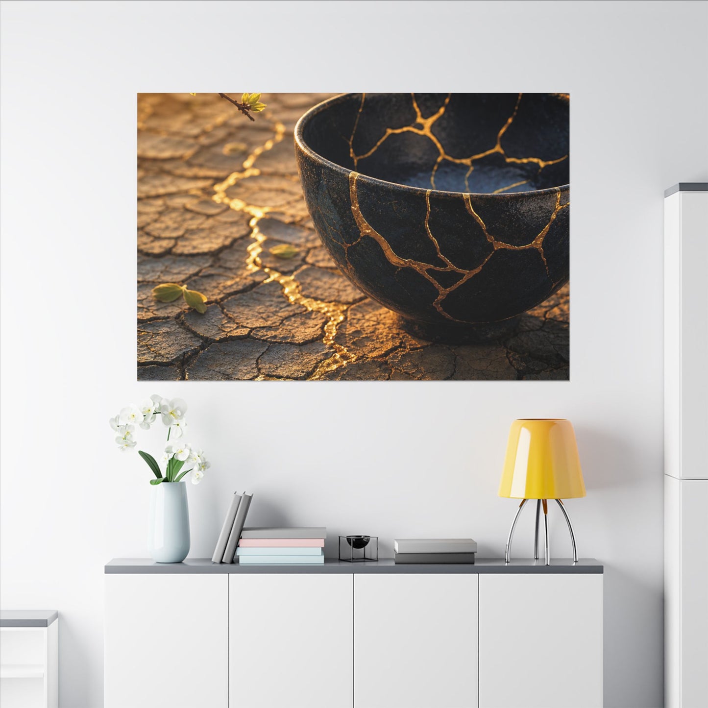 Golden Hour Cracked Earth Canvas Art - Kintsugi Fukinsei