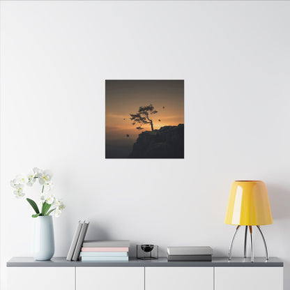 Dark Japandi Pine Tree in Golden Hour | Moody Minimal Canvas Art