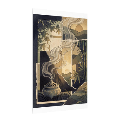 Tranquil Incense Smoke Canvas Art - Ukiyo E Inspired Zen