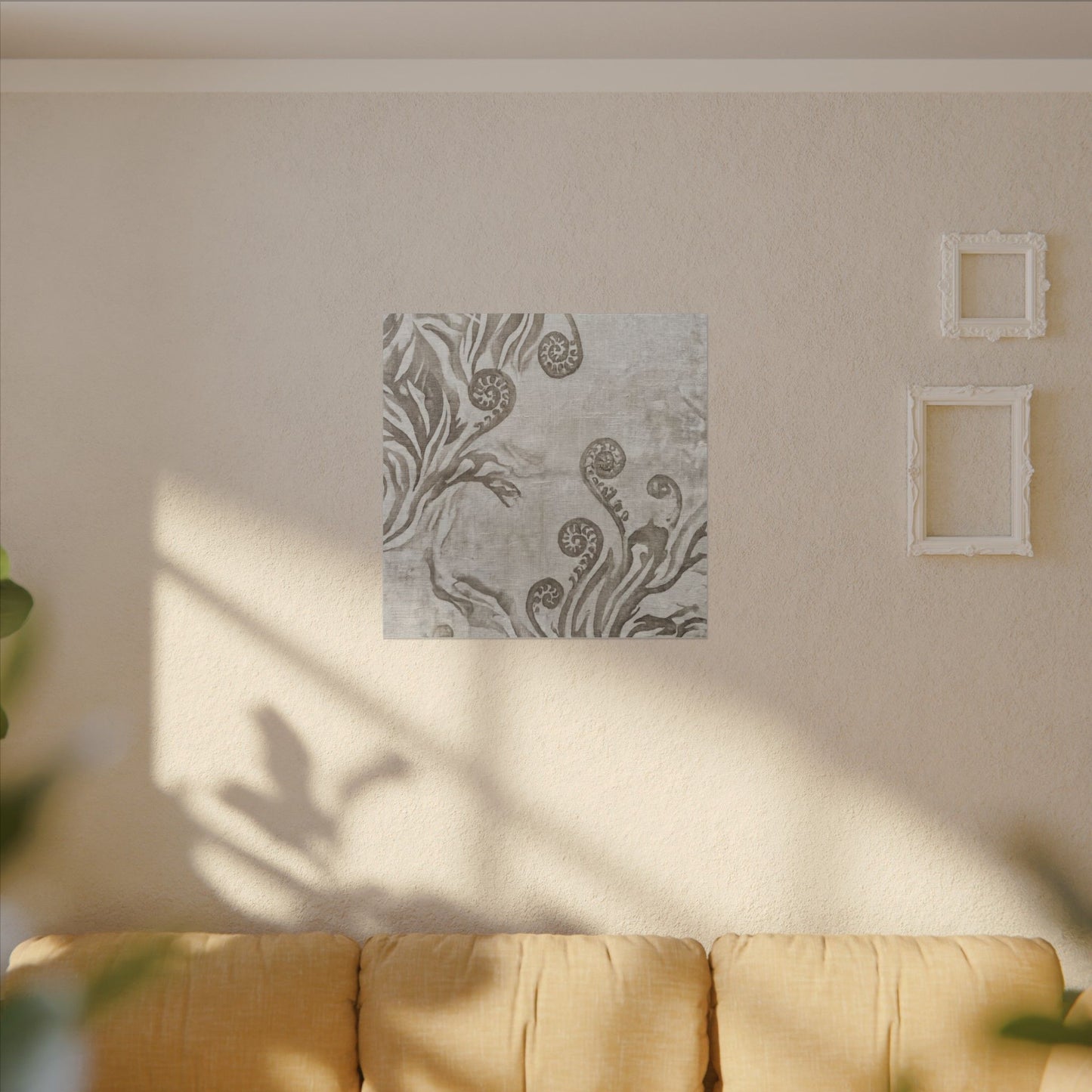 Japandi Fern Unfurling in Overcast | Japanese Pattern Canvas Art