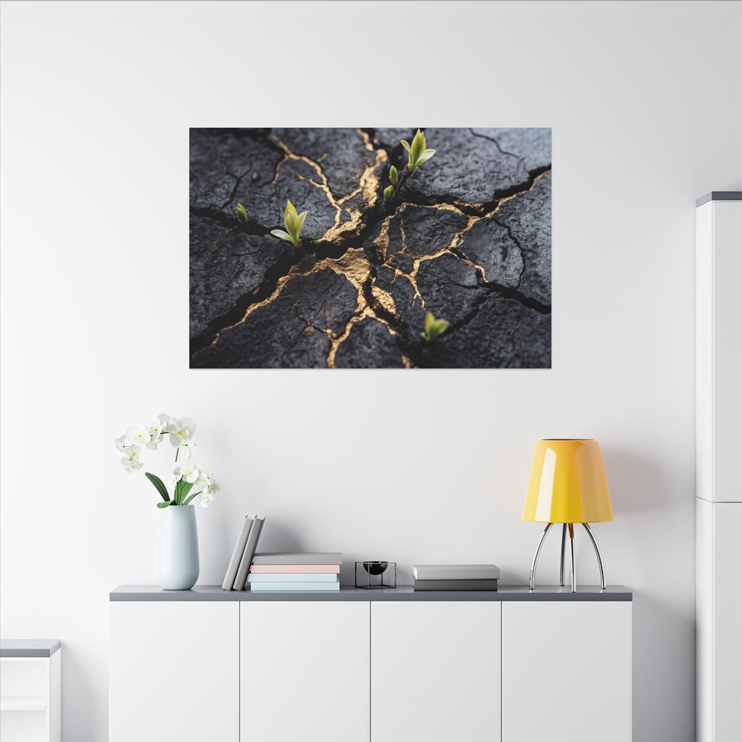 Ma Cracked Earth Canvas Art - Dark Japandi Charcoal Ink