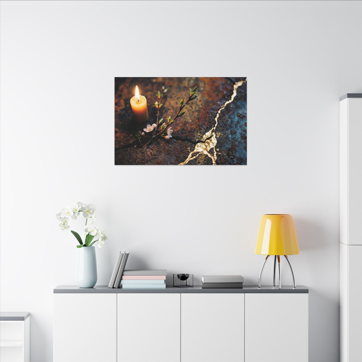 Kintsugi Rust Patina in Candlelight | Gold Repair Canvas Art