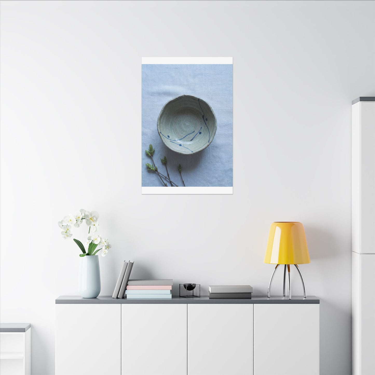 Spring Ceramic Bowl Minimal Line Canvas Art | Warm Decor