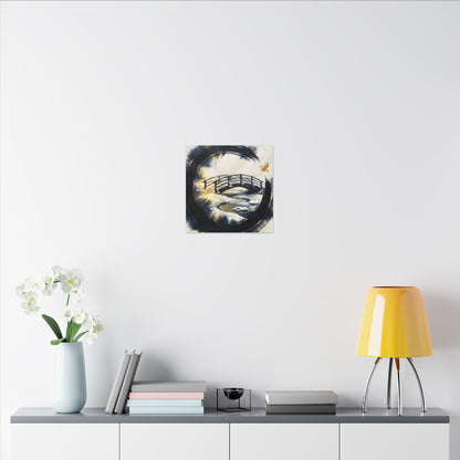 Winter Wooden Bridge Enso Canvas Art | Serene Decor