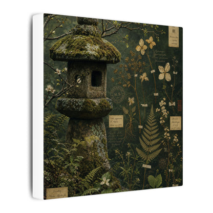 Spring Stone Lantern Herbarium Canvas Art | Nostalgic Decor