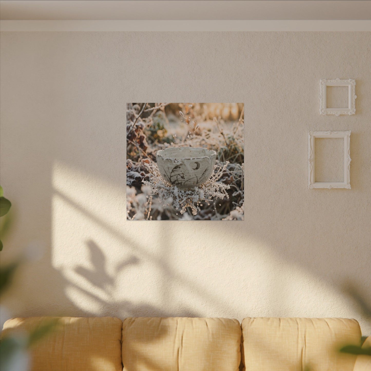 Japandi Ceramic Bowl in Golden Hour | Japanese Pattern Canvas Art