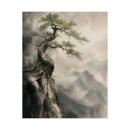 Japandi Pine Tree in Dappled | Watercolor Wall Art Print