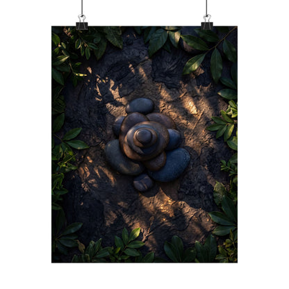 Ma River Stones Wall Art Print - Dark Japandi Dark Texture Art Print
