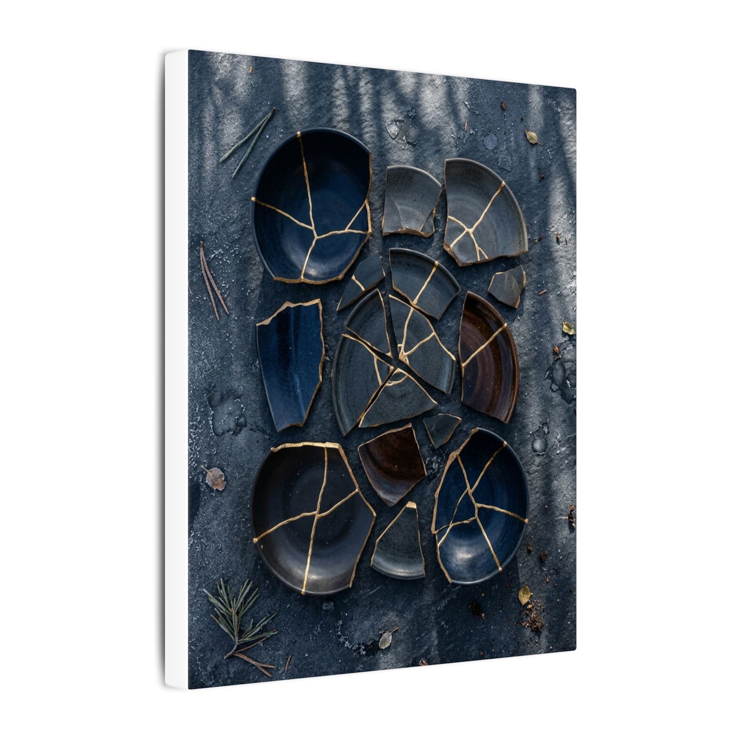 Dark Japandi Broken Pottery in Dappled | Shadow Zen Canvas Art