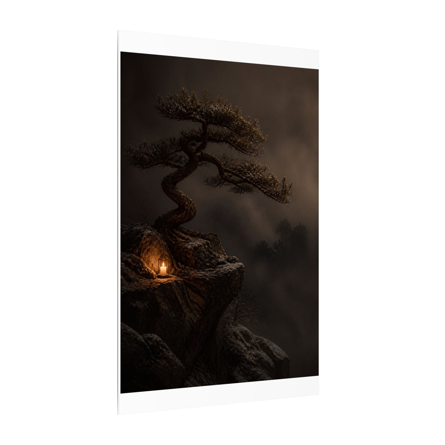 Pine Tree Shadow Zen Canvas Art | Luxurious Dark Japandi Art
