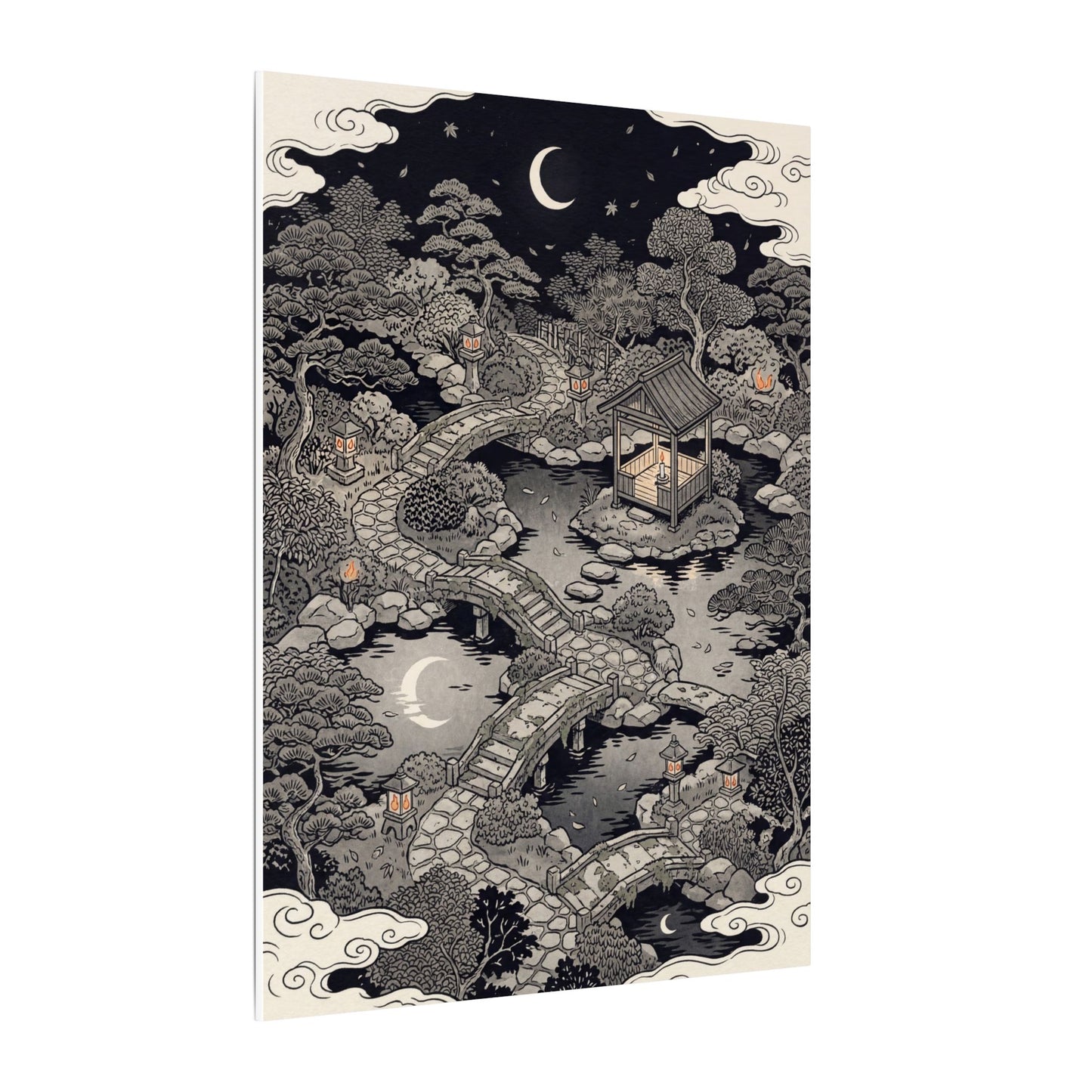 Moonlit Garden Ukiyo E Inspired Canvas Art | Serene Zen Art