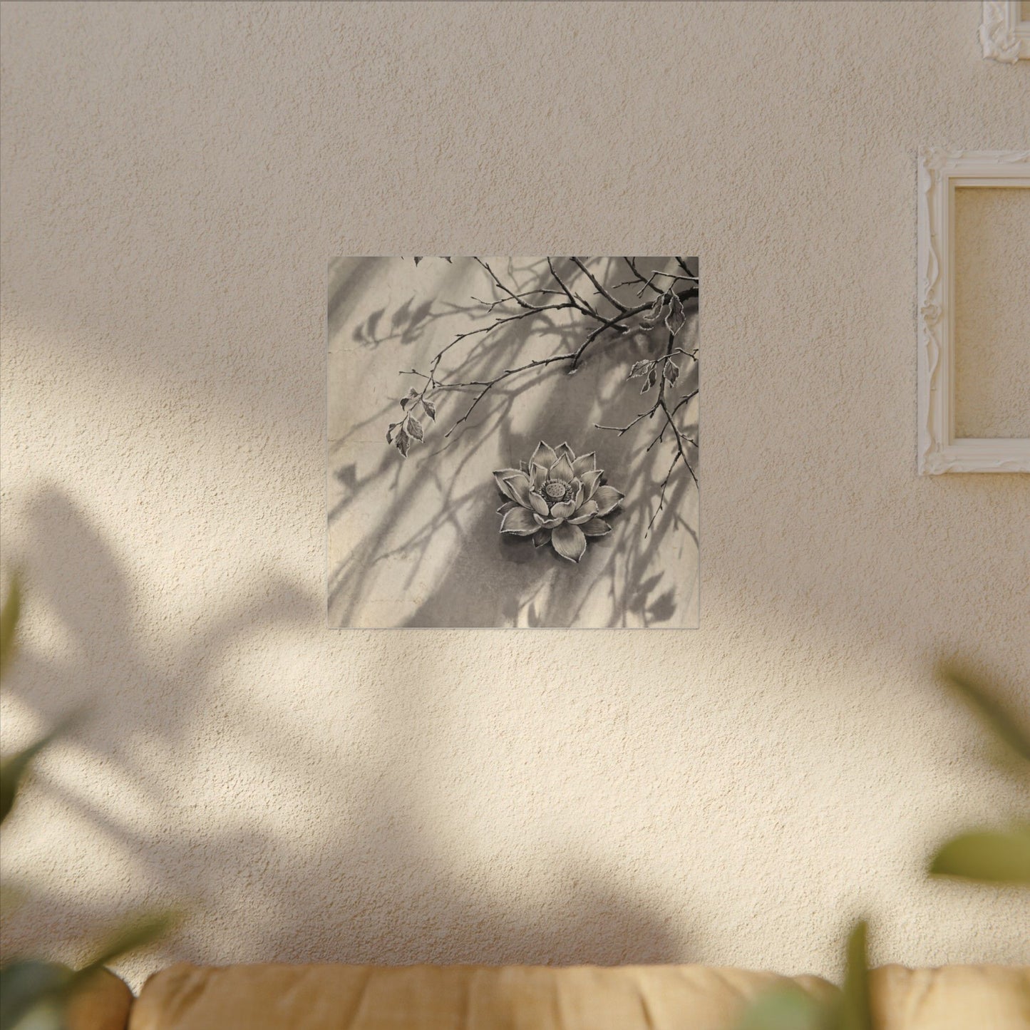 Winter Lotus Flower Sumi E Canvas Art | Contemplative Decor