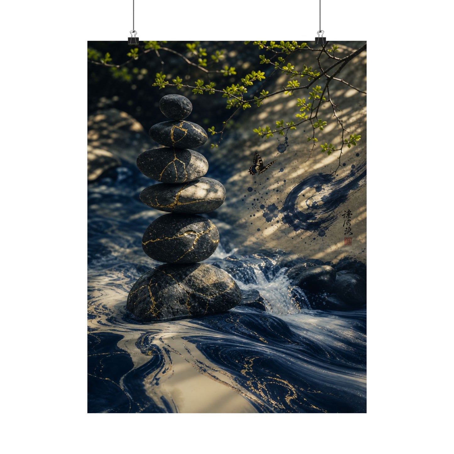 River Stones Wall Art Print | Spring Kintsugi Broken Beauty Art