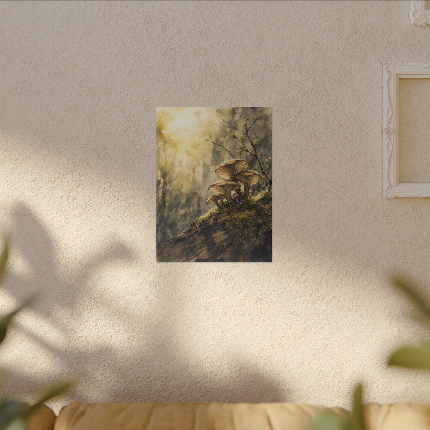Wild Mushrooms Canvas Art | Spring Japandi Watercolor Art
