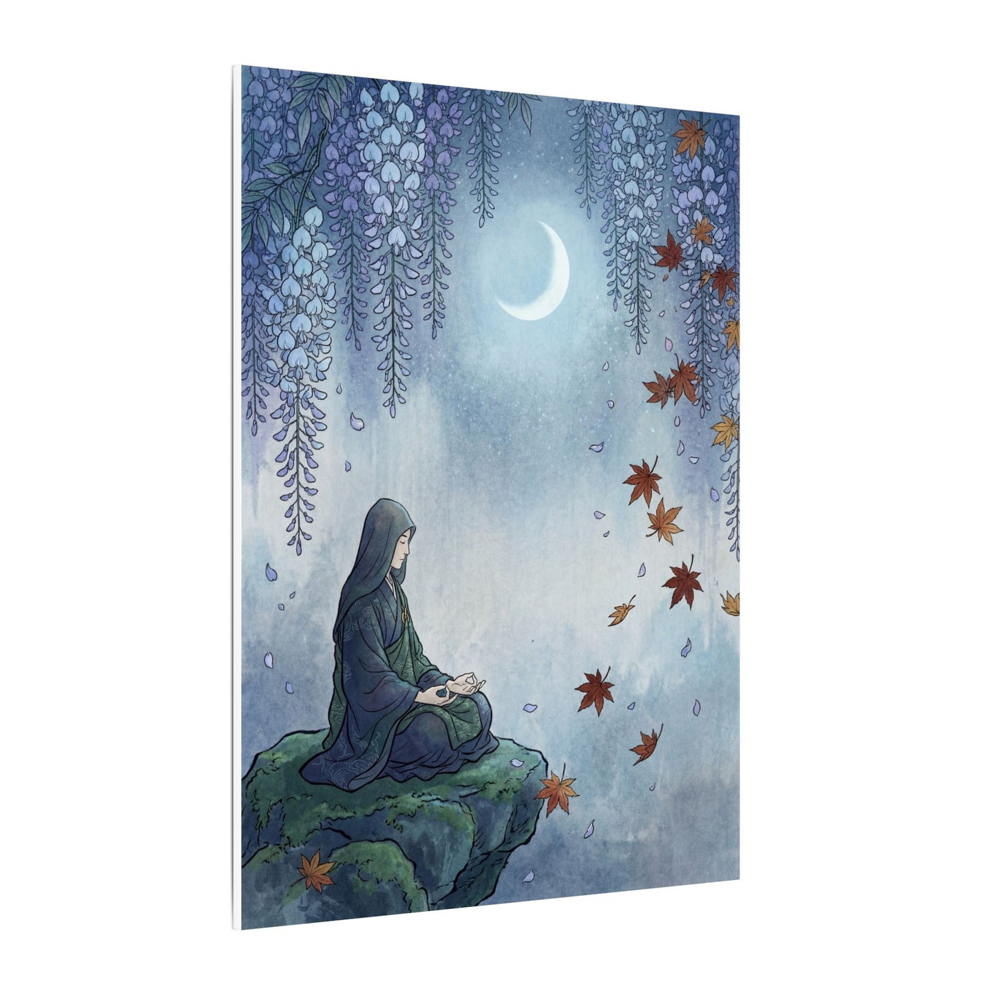 Zen Wisteria in Moonlight | Ukiyo E Inspired Canvas Art