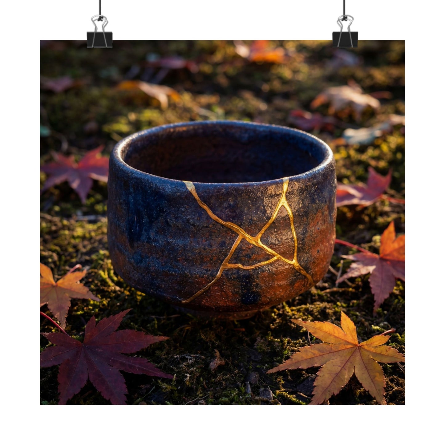 Moonlit Garden Wall Art Print | Autumn Kintsugi Gold Repair Art Art Print